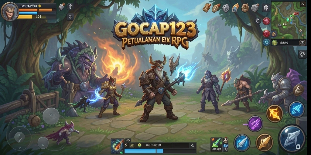 Screenshot gameplay <strong>GOCAP123</strong> menampilkan karakter dalam pertempuran epik.