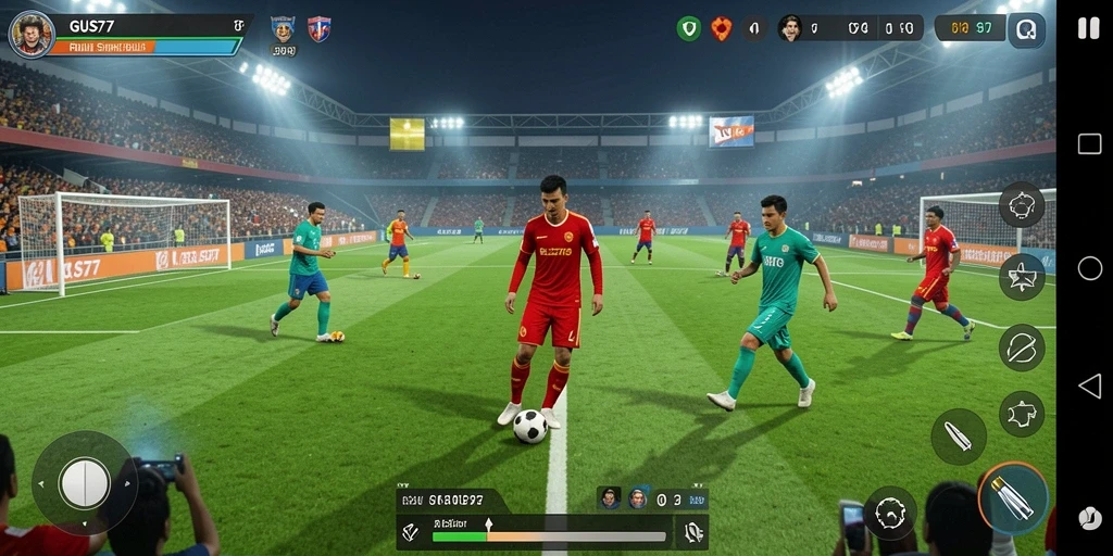Tampilan gameplay menarik dalam GUS77 dengan aksi sepak bola yang mendebarkan.