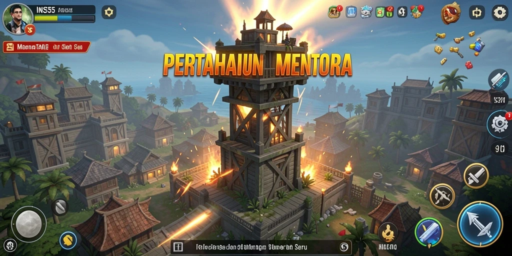 Tampilan gameplay seru di INS55 dengan berbagai menara strategis.