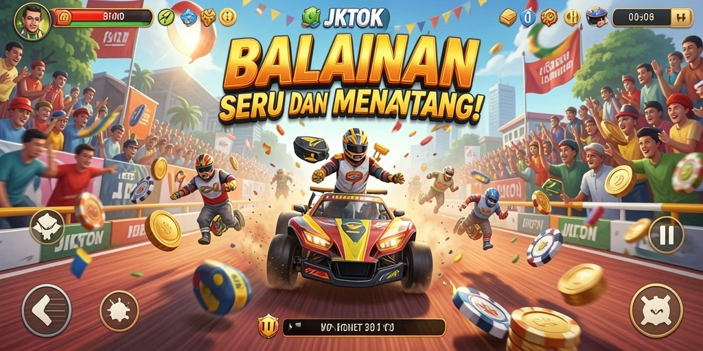 Screenshot JKTOK menunjukkan aksi balapan yang intens dan mendebarkan.