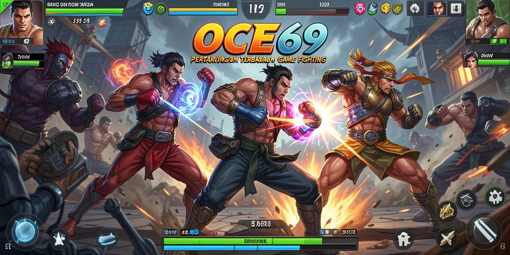 Screenshot gameplay OCE69 menampilkan pertarungan seru antar karakter.
