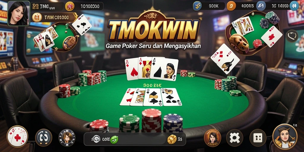 Screenshot TMOKWIN menampilkan aksi seru dalam pertandingan Poker.